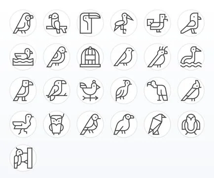 25 128x128 PIXEL Perfect Vector Icons for Avian in Regular Line Theme Stock Illustration