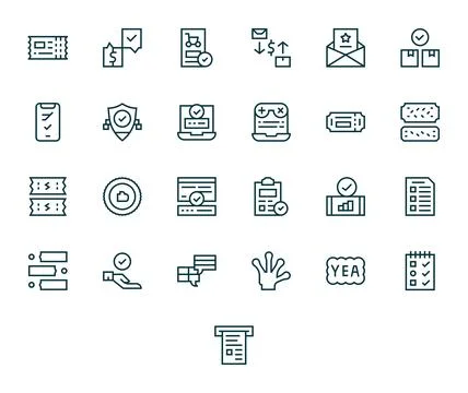 25 128x128 Regular Line Vector Icons optimized for Confirmation Pixel Align.. 库存插图