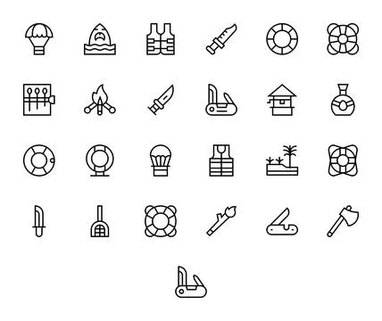 25 128x128 Regular Line Vector Icons optimized for Survival Pixel Aligned d.. Stock Illustration