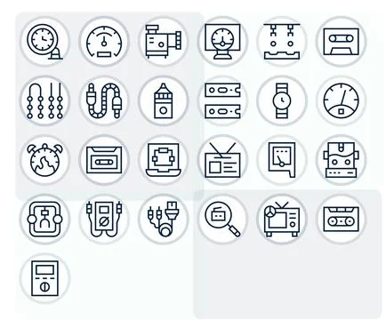25 128x128 Regular Line Vector Icons optimized for Analog Editable display Stock Illustration