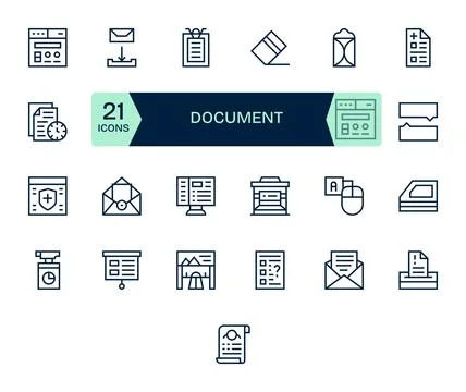 25 128x128 Vector Icons for Document with Display Perfect Regular Line clarit Stock Illustration
