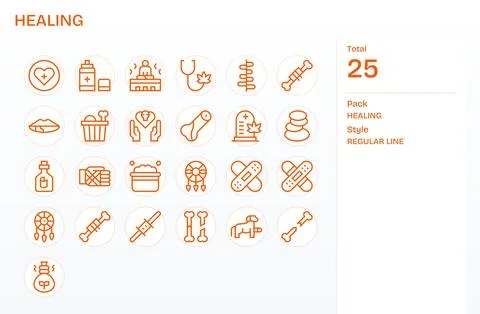 25 256x256 Display Perfect Vector Icons for Healing in Regular Line Theme Stock Illustration