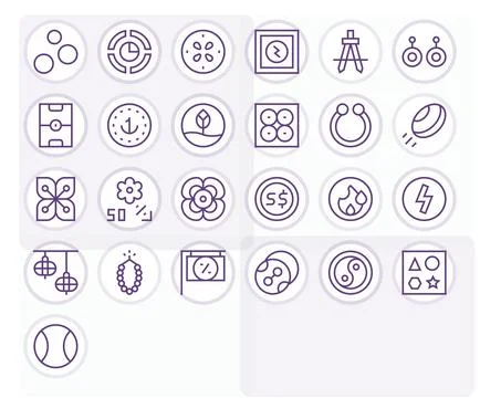 25 256x256 Pixel Aligned Vector Icons for Circle in Regular Line Theme Stock Illustration