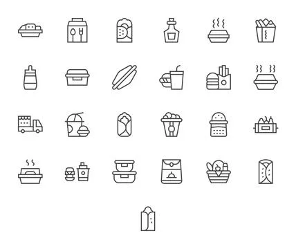 25 256x256 Regular Line Display Perfect Vector Icons for Lunchbox Projects Illustrazione stock