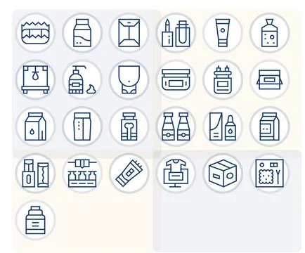 25 256x256 Regular Line Pixel Aligned Vector Icons for Product Packaging Pr.. 스톡 일러스트