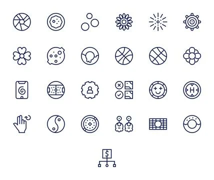 25 256x256 Regular Line Pixel Aligned Vector Icons for Circle Projects Stock Illustration