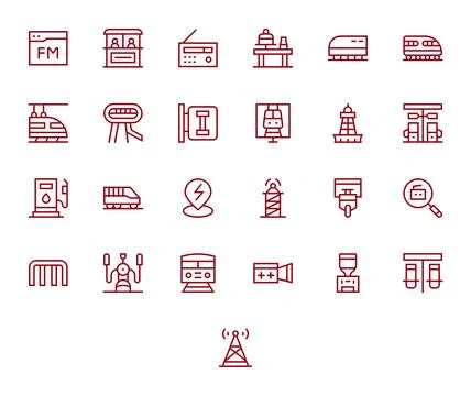 25 256x256 Regular Line Vector Icons for Station with Pixel Optimized precisi Stockillustratie