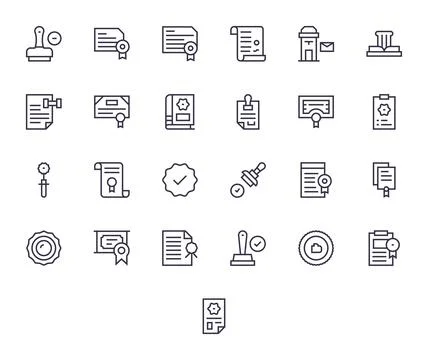 25 256x256 Regular Line Vector Icons optimized for Stamp PIXEL Perfect displa Stock Illustration