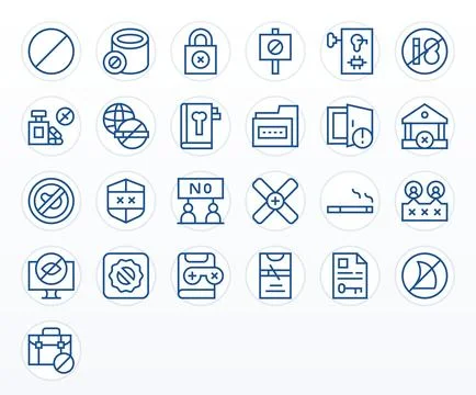 25 256x256 Regular Line Vector Icons for Restricted Access with Display Per.. Stock Illustration