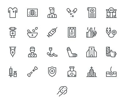 25 256x256 Regular Line Vector Icons optimized for Treatment Grid Fitted di.. Stock Illustration