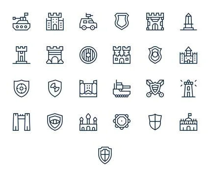 25 256x256 Regular Line Vector Icons for Defense System with Editable precisi Stock Illustration