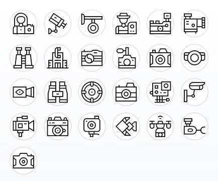 25 256x256 Regular Line Vector Icons for Camera with Editable precision Stock Illustration