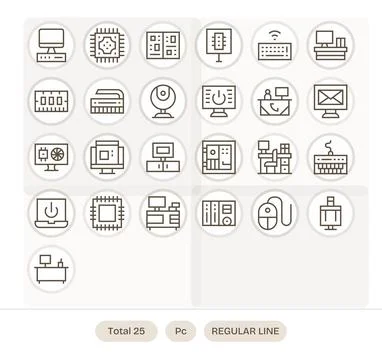25 256x256 Regular Line Vector Icons optimized for Pc Pixel Aligned display Stock Illustration
