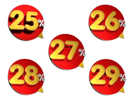 25-29 Percent 3D rendering on white background.(with Clipping Path). Stock Illustration