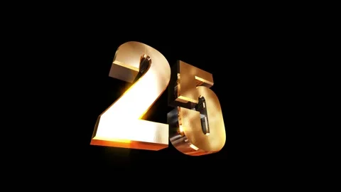 25, 3d golgen text number on black background 스톡 동영상 127600770