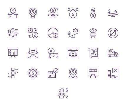 25 64x64 Regular Line Grid Fitted Vector Icons for Return Projects Stock Illustration