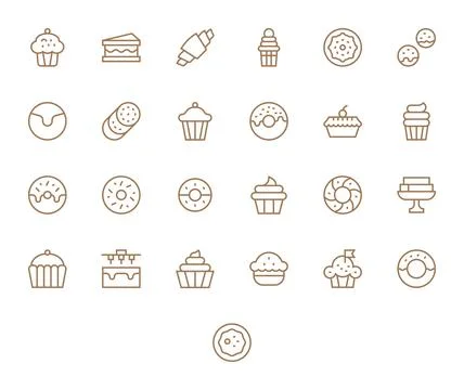 25 64x64 Regular Line Vector Icons for Pastry Shop with Display Perfect pre.. Stock Illustration