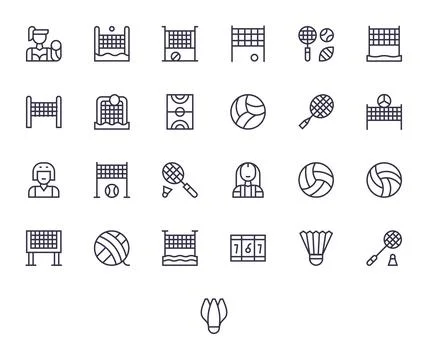 25 64x64 Regular Line Vector Icons optimized for Volleyball PIXEL Perfect d.. Illustrazione stock