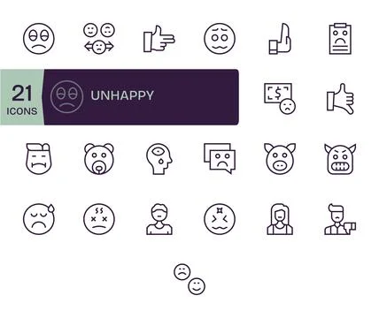 25 64x64 Regular Line Vector Icons for Unhappy with Pixel Aligned precision Illustrazione stock