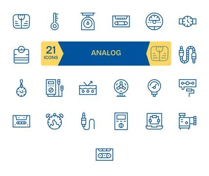 25 Analog PIXEL Perfect Vector Icons in High Resolution Regular Line Aestheti Illustrazione stock