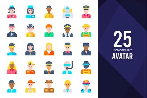 25 Avatar Flat icons pack. vector illustration. Stock Illustration