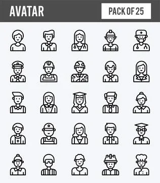 25 Avatar Lineal Expanded icons pack. vector illustration. Stock Illustration