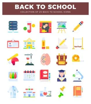25 Back to School Flat Icons on White Background Ilustración de archivo