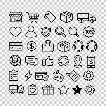 25 Black and White E-Commerce Outline Icons Design Stock Illustration