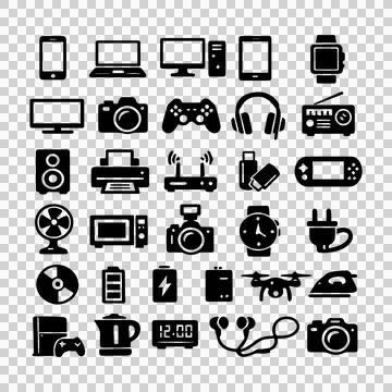 25 Black and White Electronic Icon Collection Design Stock Illustration