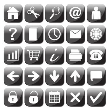 25 Black And White Web Icons Set Stock Illustration