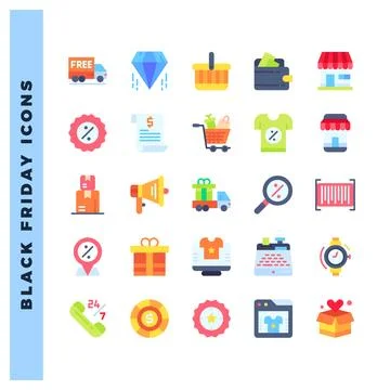 25 Black Friday Flat icon pack. vector illustration. 스톡 일러스트