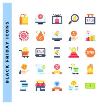 25 Black Friday Flat icon pack. vector illustration. Illustrazione stock