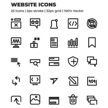 25 Black Minimalist Premium Website Line Icon Set Transparant Stock Illustration