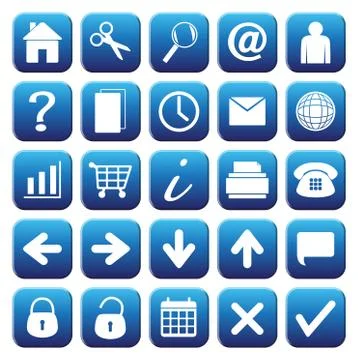 25 Blue Web Button Icons Set Stock Illustration