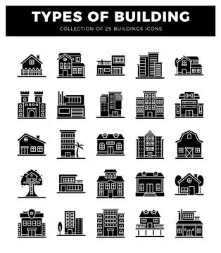 25 building icon collection on white background Ilustración de archivo