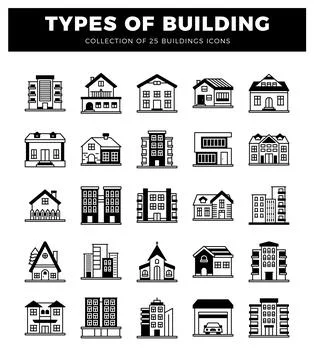 25 building icon set on white background Ilustración de archivo