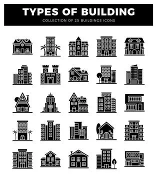 25 building icons collection. vector flat design. Ilustración de archivo