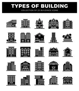 25 building icons in flat design style collection Ilustración de archivo
