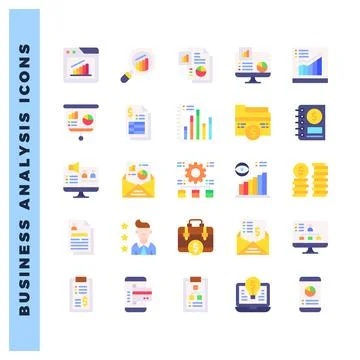 25 Business Analysis Flat icon pack. vector illustration. Stock Illustration