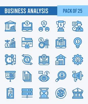 25 Business Analysis. Two Color icons Pack. vector illustration. Stock Illustration