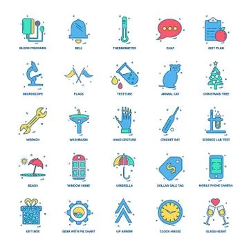 25 Business Concept Mix Flat Color Icon set Stock Illustration