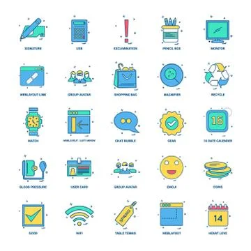 25 Business Concept Mix Flat Color Icon set Stock Illustration