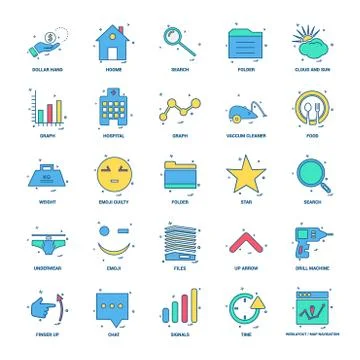 25 Business Concept Mix Flat Color Icon set イラスト素材