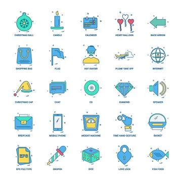 25 Business Concept Mix Flat Color Icon set Ilustración de archivo