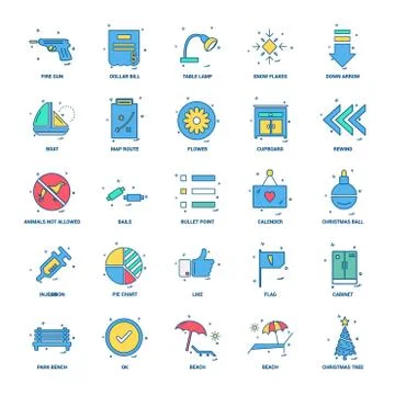 25 Business Concept Mix Flat Color Icon set Ilustração Stock
