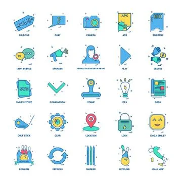 25 Business Concept Mix Flat Color Icon set Illustrazione stock