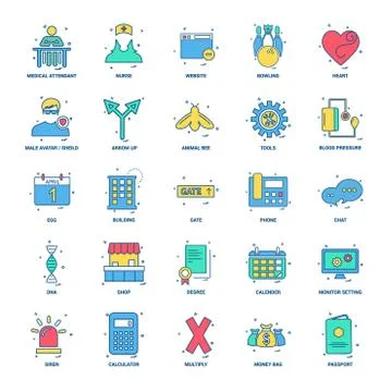 25 Business Concept Mix Flat Color Icon set Illustrazione stock