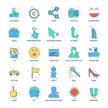 25 Business Concept Mix Flat Color Icon set Illustrazione stock