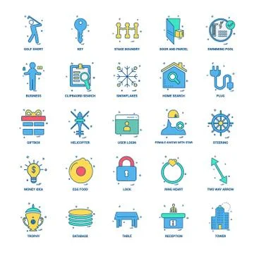 25 Business Concept Mix Flat Color Icon set 库存插图