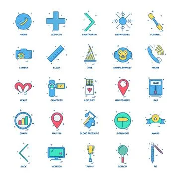 25 Business Concept Mix Flat Color Icon set イラスト素材